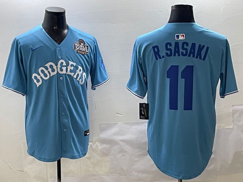 Men Los Angeles Dodgers 11 R.Sasaki Light Blue Joint Name 2025 Nike MLB Jersey style 20